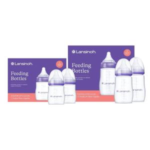 imageLansinoh AntiColic Baby Bottles for Breastfeeding Babies 8 Ounces 6 Count Includes 6 Medium Flow Nipples Size M8 Ounce  5 Ounce Pack of 6