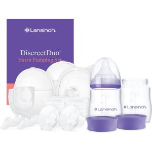 imageLansinoh Discreet Duo Wearable Breast Pump Hands Free Breast Pump 4 Pumping Modes 9 Levels Hospital Strength Suction LED Display LeakResistant Design 2 Breast Flange Sizes Included 24mm ampamp 21mmDiscreetDuo Extra Pumping Set