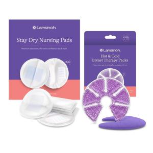 imageLansinoh Disposable Nursing Pads 200 Count and Breast Therapy Packs with Soft Covers 2 Pack Breastfeeding Essentials for Moms