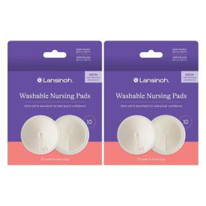 imageLansinoh Washable Nursing Pads Made with Organic Bamboo Viscose Reusable Breast Pads for Breastfeeding with Wash Bag Breastfeeding Essentials 10 Count10 Count Pack of 2