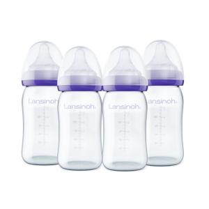 imageLansinoh AntiColic Glass Baby Bottles 5 Ounces 4 Count Bottles for Feeding Baby Essentials Includes 4 Slow Flow Nipples Size S5 Ounce 4 Pack