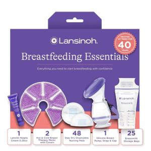 imageLansinoh Youve Got This Breastfeeding Essentials Kit for New Moms 77Piece Gift Set with Nursing Pads Breastmilk Storage Bags Nipple Cream Hot ampamp Cold Therapy Packs and Silicone Breast PumpEssential Set