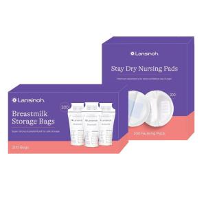 imageLansinoh Breastmilk Storage Bags 200 Count Breast Milk Storage Bags for Feeding Baby Essentials 6 oz  Lansinoh Stay Dry Disposable Nursing Pads Soft and Super Absorbent Breast Pads 200 Count200ct Pads  200ct Milk Bags