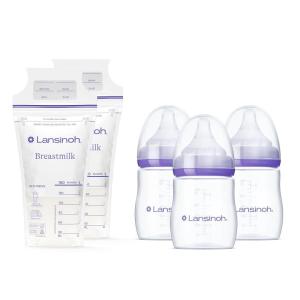 imageLansinoh Breastmilk Storage Bags 200 Count Breast Milk Storage Bags for Feeding Baby Essentials Strong DoubleSealed 6oz  Lansinoh AntiColic Baby Bottles for Breastfeeding Babies 5oz 3 Count200 Bags  3 Bottles