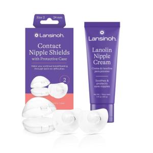 imageLansinoh Contact Nipple Shields for Breastfeeding 2 Nipple Shields 24mm ampamp Case  Lanolin Nipple Cream Safe for Baby 100 Natural Nipple Butter for Mom Breastfeeding Essentials 141 OzNipple Shields 24mm  Lanolin 40 Gram